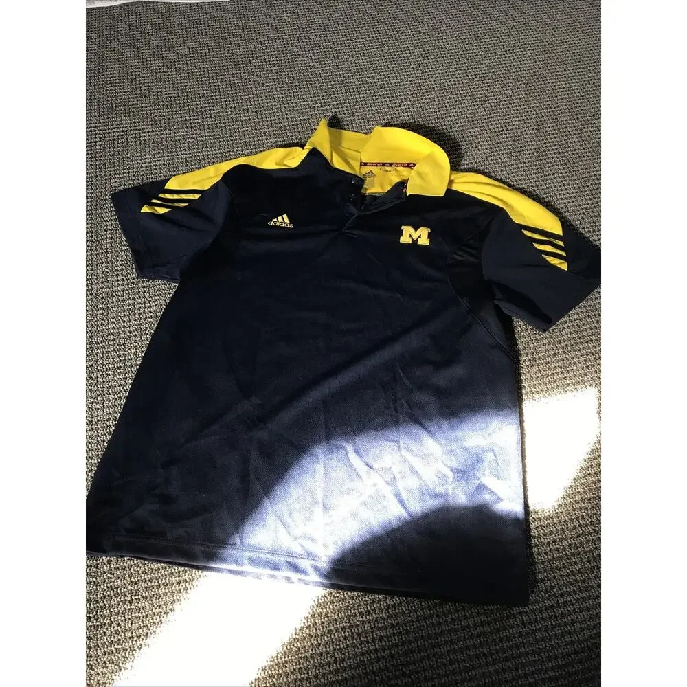 Michigan Wolverines Polo‎ Shirt Mens Large Blue Adidas Climalite Scorch Stretch